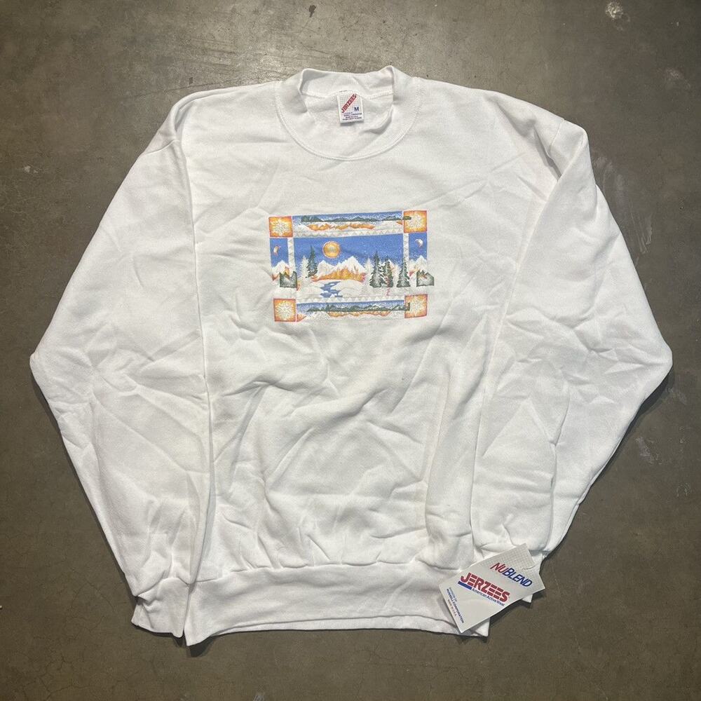 NOS Vintage 80s White Winter Landscape Art Sweatshirt